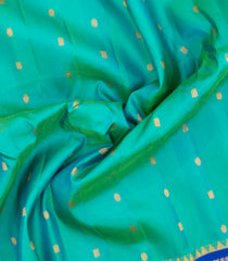 Turquoise Handloom Gadwal Silk Saree With Buttas & Contrast Temple Border-GA0298
