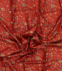 Rust Printed Pure Silk Saree With Floral Motifs-PS0830
