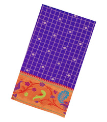 Purple Handloom Paithani Silk Saree With Checks & Contrast Meena Border-PA1105