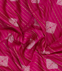 Hot Pink Printed Art Dola Silk Saree With Stripes & Floral Motifs-BL5751