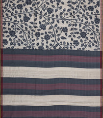 Off White Printed Tussar Silk Saree With Floral Motifs -TU3703