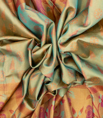 Turquoise Handloom Tissue Kanchipuram Silk Saree With Meena Floral Motifs-KA14553