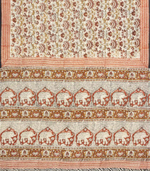 Cream Printed Jaipur Cotton Saree With Floral Motifs-JC1819