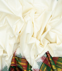 White Handloom Korvai Kanchipuram Silk Saree With Thazampoo Rekku Border-KA13042