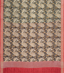 Dark Grey Printed Chanderi Cotton Saree With Zari Border-CC1464
