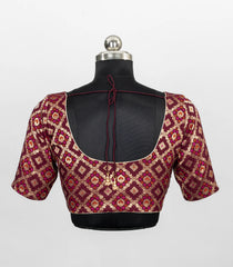 Maroon Blended Silk Readymade Saree Blouse with Chevron Zari Weave-RB5280