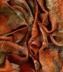 Rust Handloom Tussar Silk Saree With Eco Printed Floral Motifs-TU2743