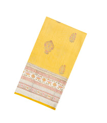 Yellow Woven Tussar Silk Saree With Printed Floral Stripes-TU3091