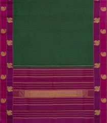 Dark Green Handloom Kanchipuram Silk Saree With Stripes-KA14417