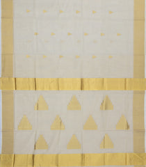 Off White Handloom Kerala Cotton Saree With Temple Buttas-KEC1035