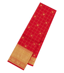 Red Handloom Kanchipuram Silk Saree With Zari Checks & Buttas-KA15267