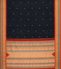 Black Handloom Korvai Kanchi Cotton Saree With Contrast Temple Border-KC1587