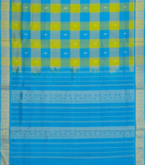 Green & Blue Handloom Silk Cotton Saree With Checks & Zari Buttas-SC4605