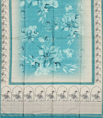 Turquoise Woven Art Tussar Silk Saree With Printed Floral Motifs-BL3885
