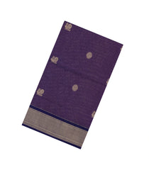 Violet Handloom Silk Cotton Saree With Checks & Buttas-SC4238