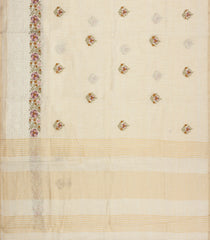 Cream Woven Art Linen Saree With Embroidered Buttas & Border-BL6031