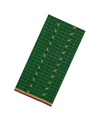 Dark Green Handloom Soft Silk Saree With Zari Checks & Buttas-SO4430