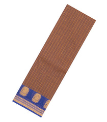 Brown Woven Chettinad Cotton Saree With Stripes & Contrast Border-CN1913