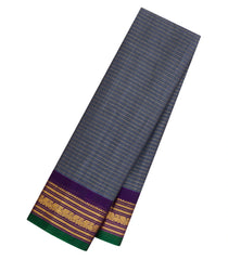 Dark Grey Handloom Gadwal Silk Cotton Saree With Stripes-GA0396
