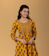 Yellow and Red Printed Kurta-KR0856