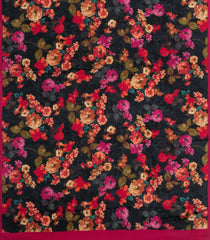 Black Printed Pure Satin Silk Saree With Floral Motifs-PS0952