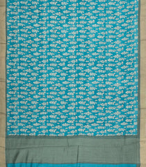 Cyan Printed Tussar Silk Saree With Floral Motifs-TU3610