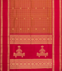 Orange Handloom Kanchipuram Silk Saree With Checks & Buttas-KA14363