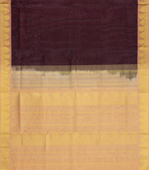 Dark Brown Handloom Silk Cotton Saree With Contrast Zari Border-SC4643
