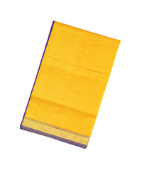 Yellow Handloom Silk Cotton Saree With Stripes & Contrast Border-SC3705