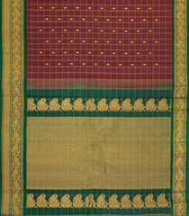 Maroon Handloom Gadwal Silk Cotton Saree With Zari Checks & Buttas -GA0291