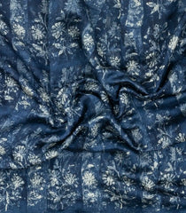 Indigo Printed Chanderi Cotton Saree With Zari Border-CC1458
