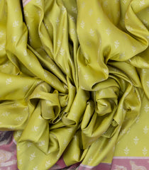 Lime Green Handloom Kanchipuram Silk Saree With Bharatanatyam Border - KA14650