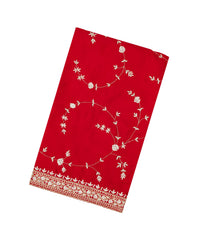 Crimson Woven Pure Crepe Silk Saree With Embroidered Floral Motifs-PS0583
