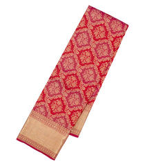 Red & Pink Handloom Kanchipuram Silk Saree With Floral Motifs-KA13662