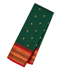 Dark Green Handloom Gadwal Silk Saree With Buttas & Contrast Temple Border-GA0301