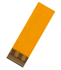 Mustard Woven Chettinad Cotton Saree With Stripes & Contrast Border-CN1915