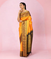 Mango Yellow Handloom Korvai Kanchipuram Silk Saree With Annam Buttas-KA15848