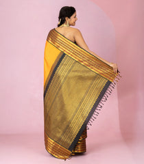 Mango Yellow Handloom Korvai Kanchipuram Silk Saree With Annam Buttas-KA15848