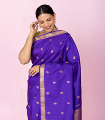 Purple Handloom Kanchipuram Silk Saree With Zari Buttas-KA16347