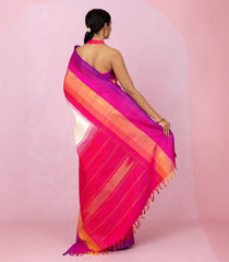 White Handloom Korvai Kanchipuram Silk Saree With Multi Colour Border-KA15869