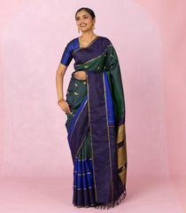 Bottle Green Handloom Kanchipuram Silk Saree With Bird Buttas-KA16352
