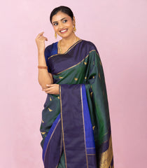 Bottle Green Handloom Kanchipuram Silk Saree With Bird Buttas-KA16352