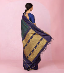 Bottle Green Handloom Kanchipuram Silk Saree With Bird Buttas-KA16352