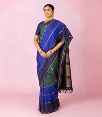 Bottle Green Handloom Kanchipuram Silk Saree With Bird Buttas-KA16352