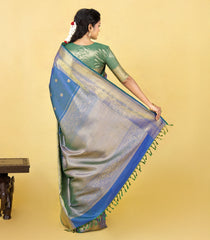 Blue Handloom Kanchipuram Silk Saree With Zari Checks & Buttas-KA16346