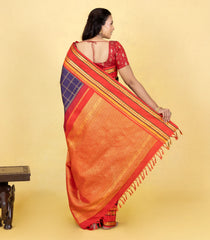 Deep Purple Handloom Korvai Kachipuram Silk Saree With Zari Checks-KA16450