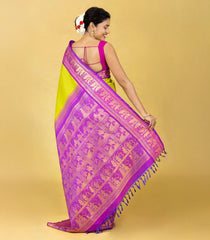 Lime Green Handloom Korvai Kanchipuram Silk Saree With Lord Ram Motifs-KA15846