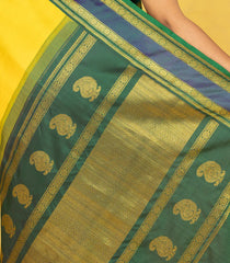 Lemon Yellow Handloom Korvai Kanchipuram Silk Saree With Teal Border-KA16342
