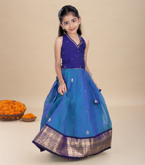 Teal Blue & Dark blue Festive Kids Pavadai Set-PM2092