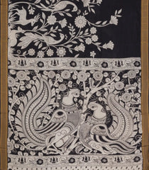 Black Printed Kalamkari Cotton Saree With Zari Border-KAL1216